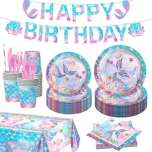 Mermaid Birthday Decorations Disposable Tableware Plates for Baby