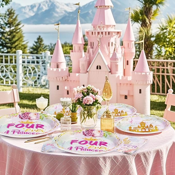 96 Pcs Princess Birthday Party Supplies 350 GSM Four Ever a Princess