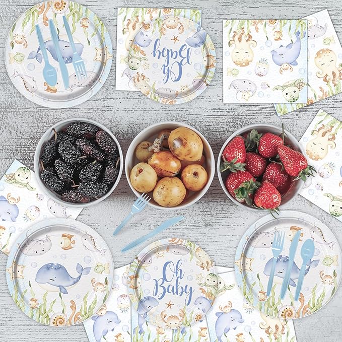 168 Pcs Under The Sea Baby Shower Supplies Paper Plates Napkins Set