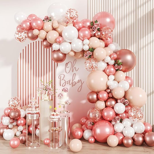 147PCS Rose Gold Balloon Garland Arch Kit Pearl Rose Gold Metallic