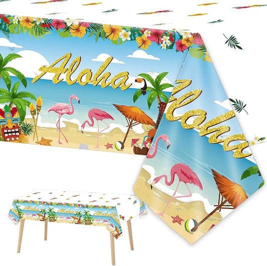 Tevxj 3 Pieces Tropical Luau Party Tablecovers Hawaiian Beach Theme
