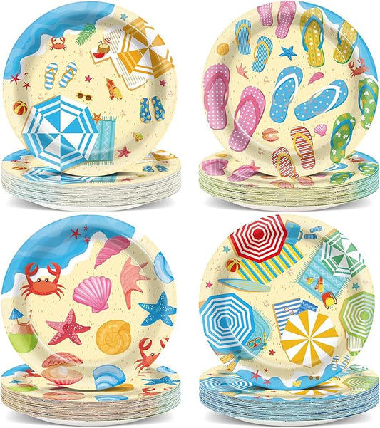 100Pcs Summer Beach Party Plates Hawaiian 9 Inch Dinner Dessert