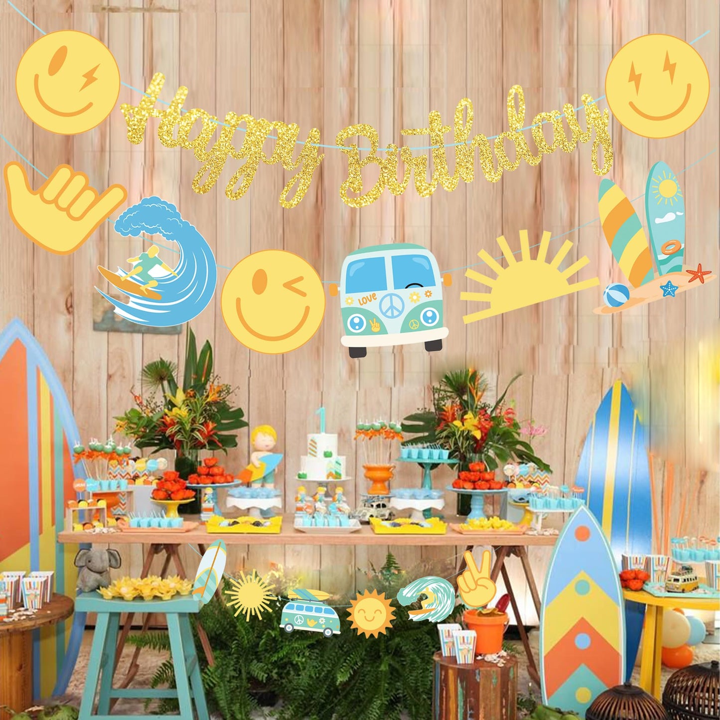 Surfing Birthday Banners Hippie Groovy Surfing Birthday Party