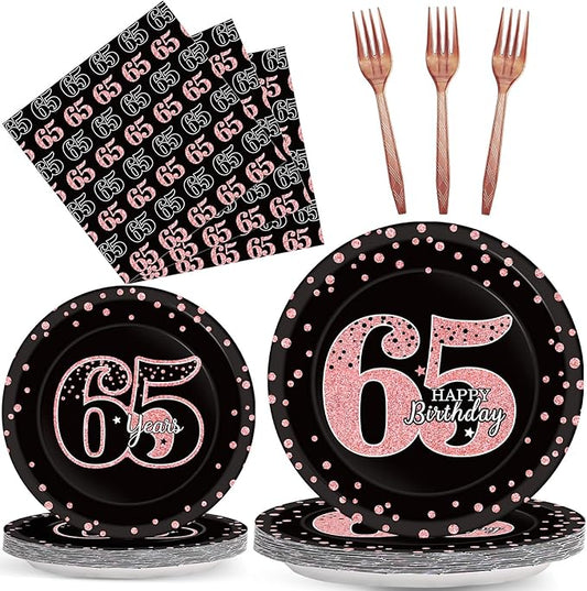 96 Pcs 65th Birthday Plates and Napkins Party Supplies Happy 65th