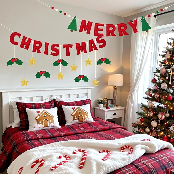 Merry Christmas Banner with Red Berries And Leaves Christmas Banner