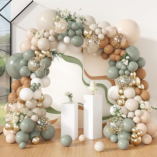 Amandir 173Pcs Dusty Green Nude Balloon Arch Garland Kit, Blush Cream