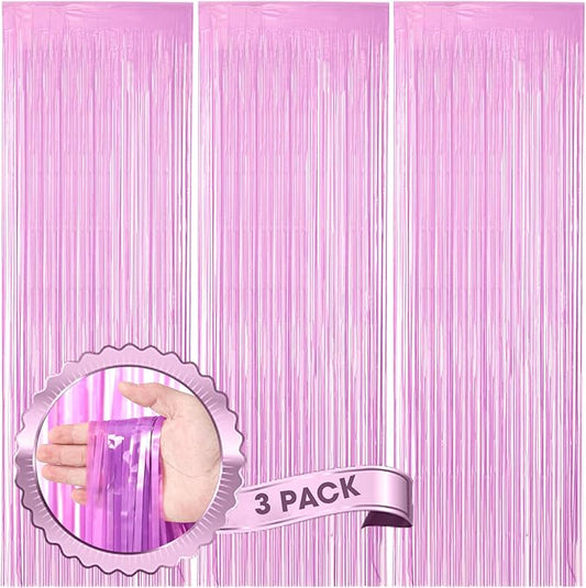 Voircoloria 3 Pack 3.3 x 8.2 ft Pastel Purple Foil Fringe Backdrop