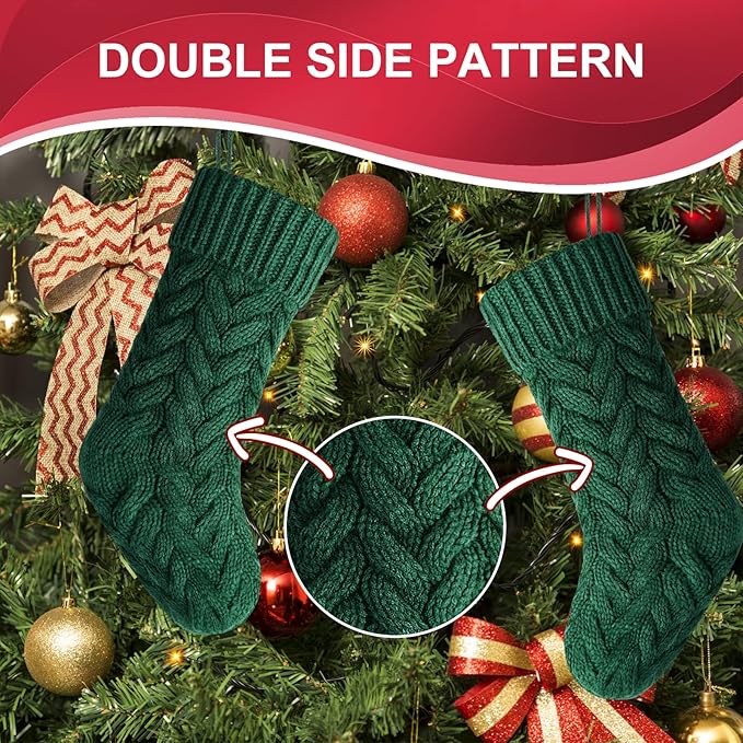 Christmas Stockings, 20 Inch Burgundy, Ivory, Green Cable Knit