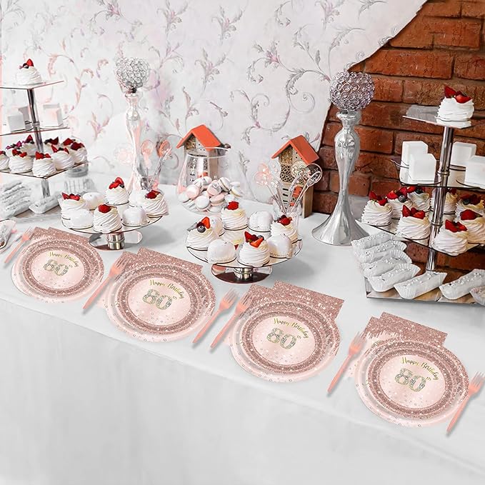 24 Sets 80th Rose Gold Birthday Party Decrations for Women 80