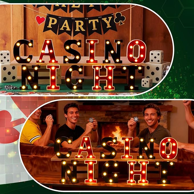 11 Pcs Casino Night Large LED Letter Sign LED Lights Battery Powered