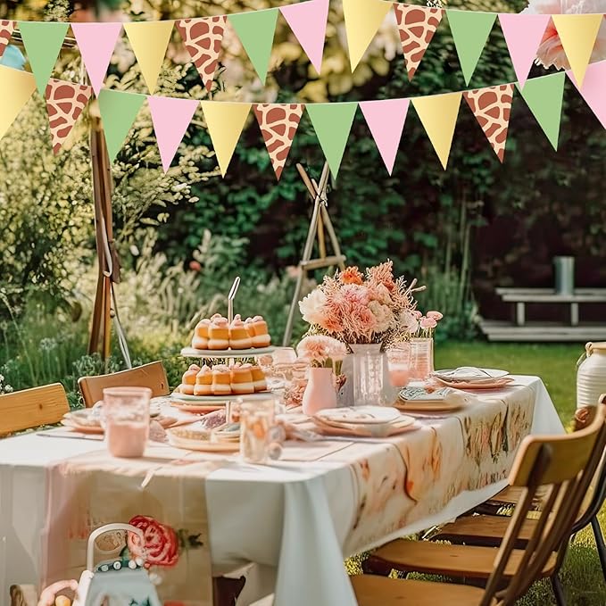 5 Pcs Wild One Birthday Banner Decorations Giraffe Animals Pink