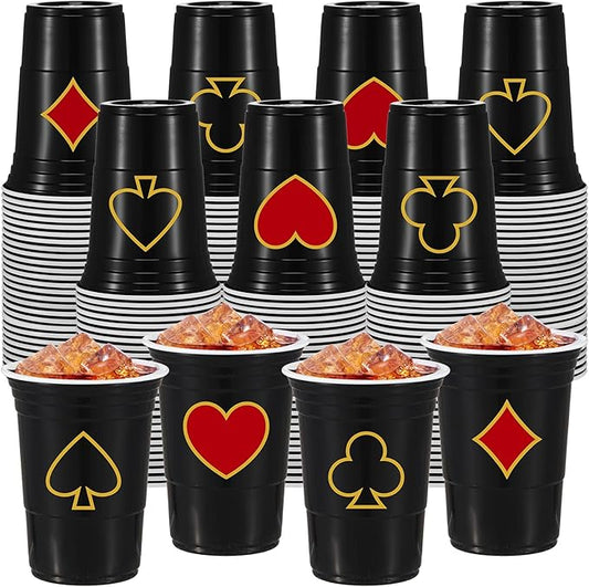 100 Pack Casino Party Cups 16 oz Poker Theme Disposable Plastic Cups