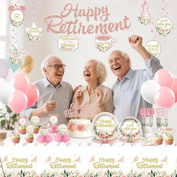 171pcs Floral Retirement Decorations for Women Tableware Set 20