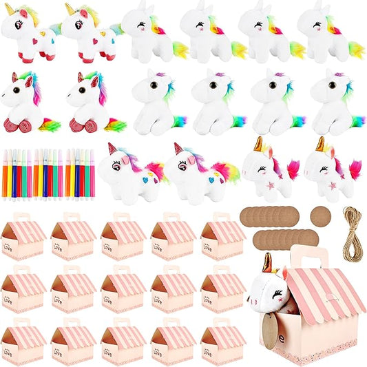 67 Pcs Unicorn Party favors Include 16 Mini Plush Unicorn Keychains