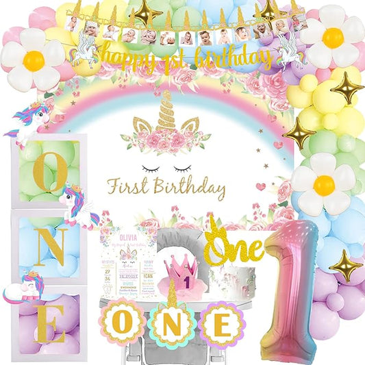 Unicorn 1st Birthday Decorations Girl's First Birthday Party Pack