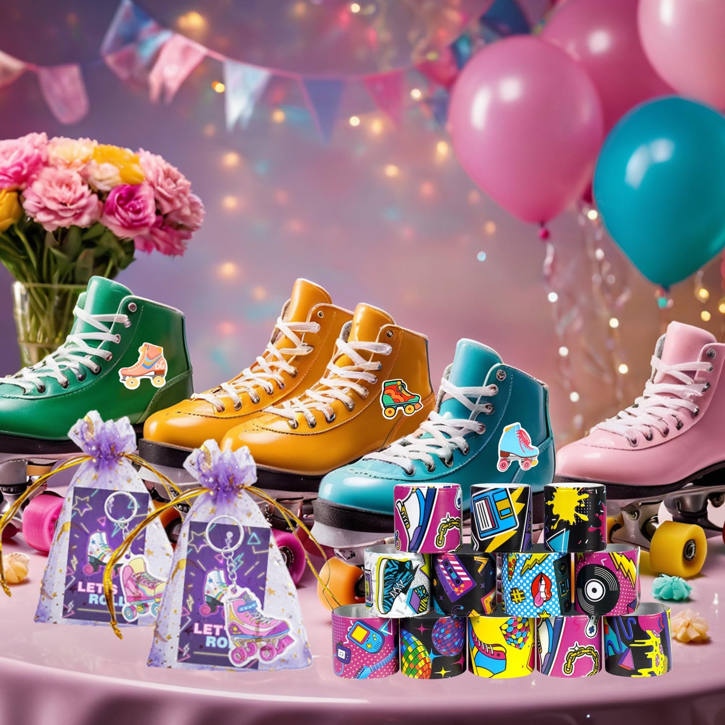 Tazimi 122 PCS Roller Skate Party Favors Skating Party Supplies with