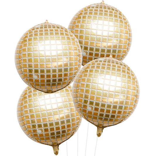 Disco Ball Balloons 4PC,Foil Disco Balloons 22 Inch 4D Round White