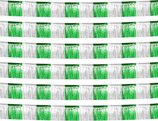 6 Pack 10 Feet Silver Green Foil Fringe Garland Metallic Tinsel
