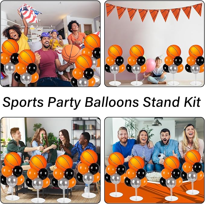 4 Sets Basketball Party Balloons Stand Kit with Basketball Foil