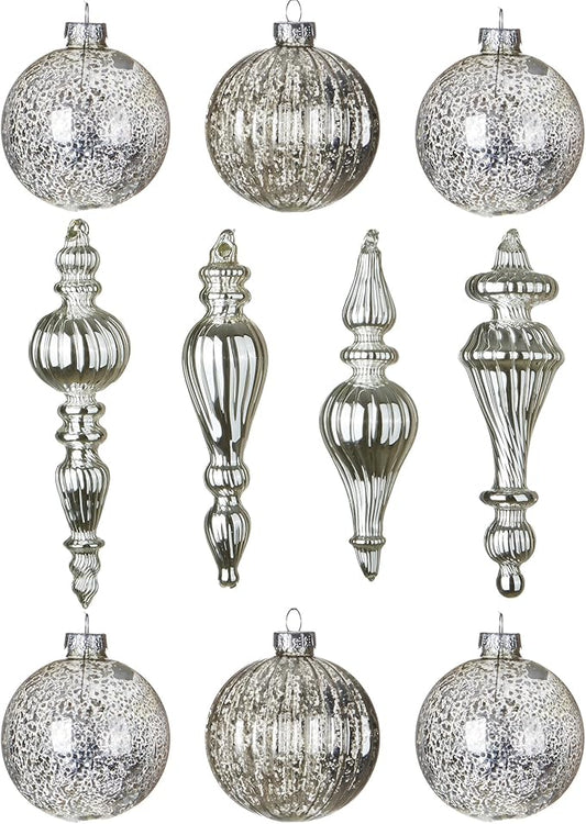 Mercury Glass Christmas Ornaments Silver Hanging Balls with Different