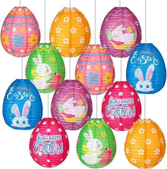 12 Pcs Easter Party Hanging Paper Lanterns Easter Eggs Bunny Chick