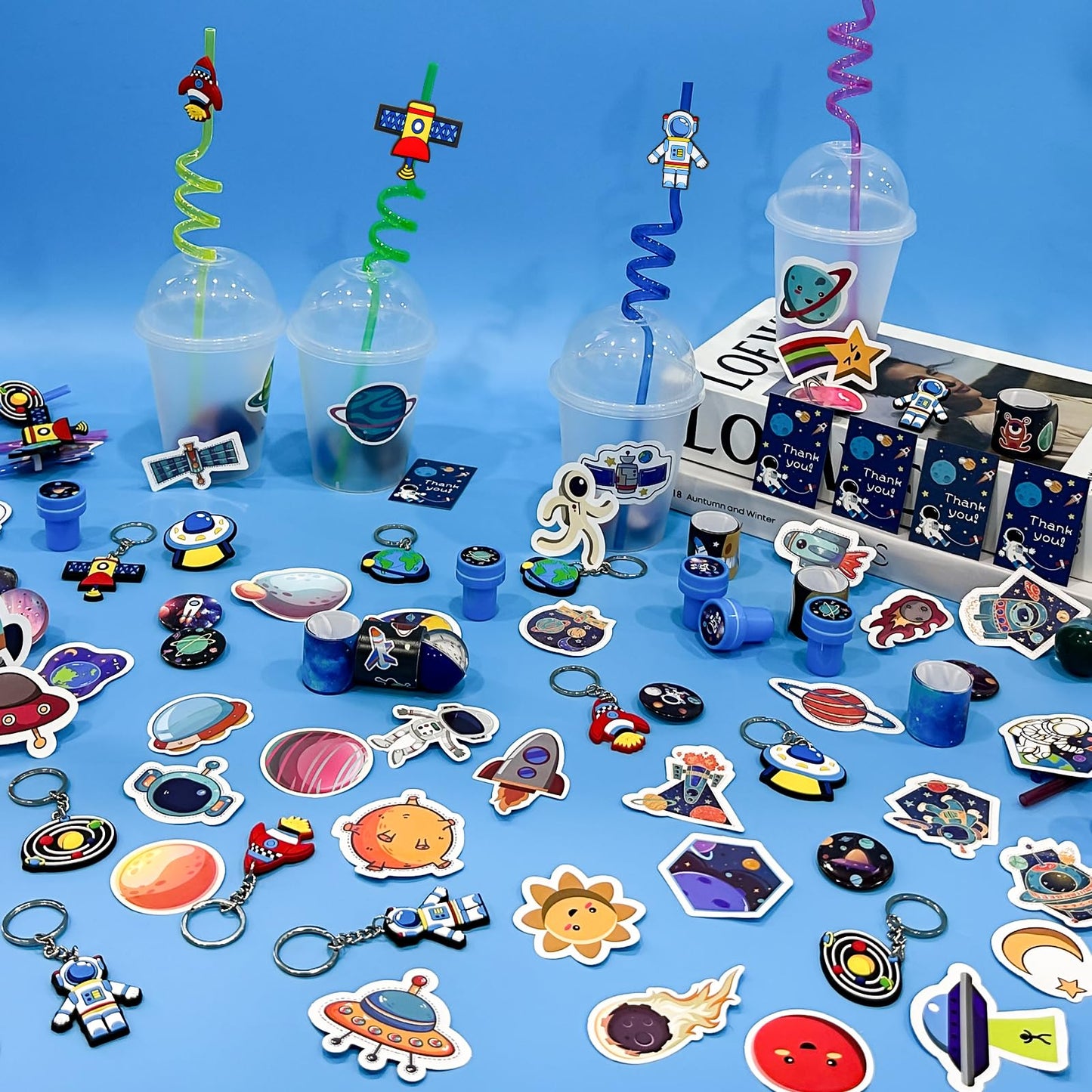 161 Pcs Space Party Favors with Cup Straws Stress Ball Space