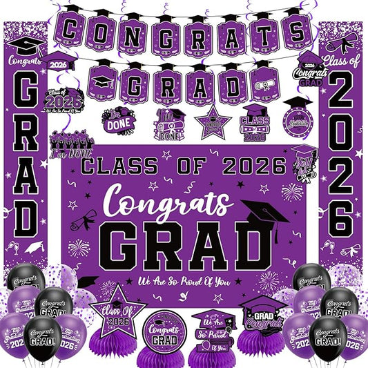 Graduation Decorations 2026 Purple Set, Congrats Grad Decor Set