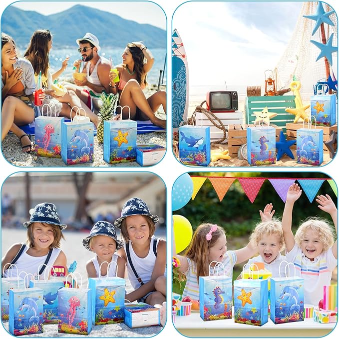 24 Pcs Under the Sea Party Favor Bags Goodie Ocean Gift Paper Bags