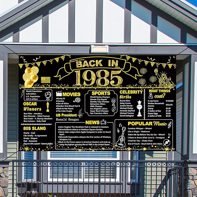 DARUNAXY 41st Birthday Black Gold Party Decoration, Back in 1985