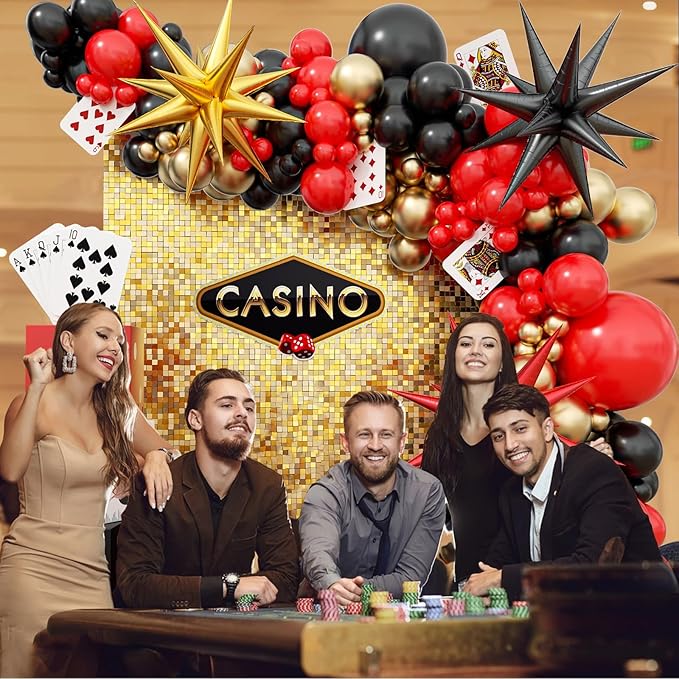 Casino Balloon Arch Garland Kit with Red Black and Gold Balloons