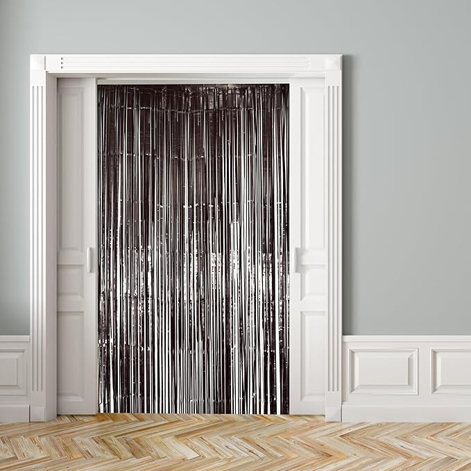 2 Pack Black Fringe Curtain Backdrop Black Streamers Halloween