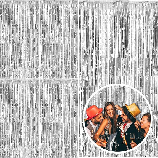 5 Pack Silver Backdrop Curtain Party Decorations Foil Fringe Backdrop