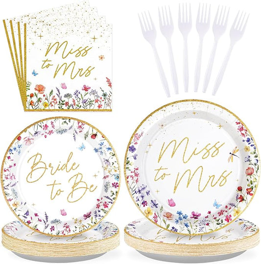 96Pcs Wildflower Bridal Shower Party Supplies Watercolor Floral Miss