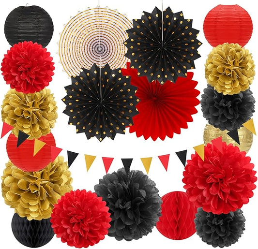 Red Black Gold Casino Theme Party Decorations 20pcs Game Night Paper