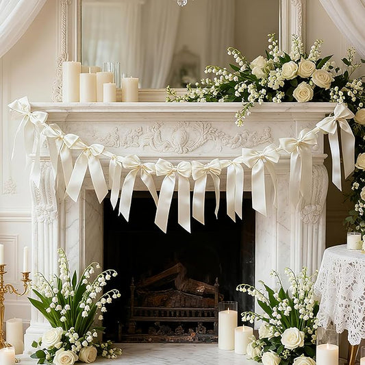 2pcs Creamy White Bow Banner Valentine's Day Decorations for Women