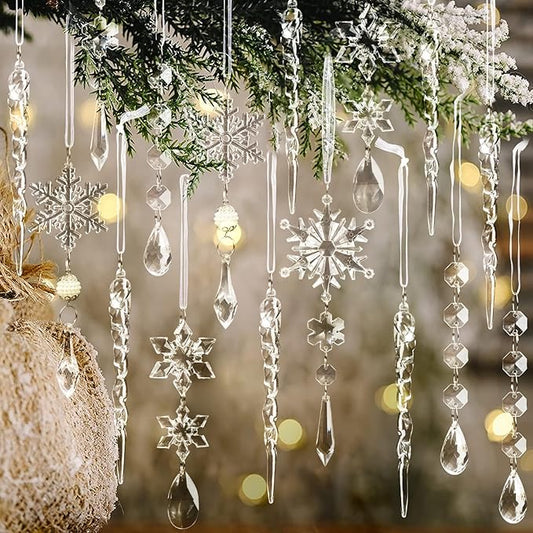 18pcs Christmas Tree Decoration Crystal Ornaments - Hanging Acrylic Ch