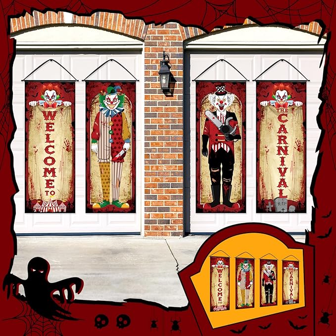 4 Pcs Vintage Halloween Carnival Decorations Evil Circus Carnival