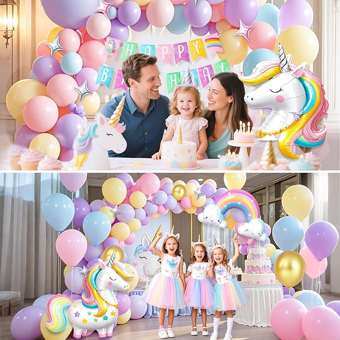 Unicorn Birthday Decorations for Girls Pastel Balloon Arch Kit Huge