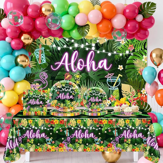 Hawaiian Aloha Party Decorations 204 Pcs Luau Party Decorations Kit