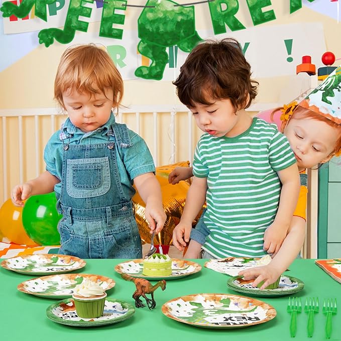Three Rex Birthday Decorations 64PCS Dinosaur Plates Napkins and