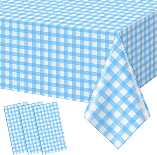 3pcs 54X108inch Light Blue Checkered Tablecloth,Blue Gingham