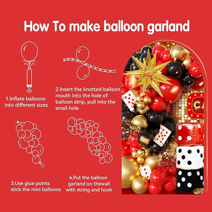 104pcs Casino Party Decorations Balloon Garland Arch Kit with 3