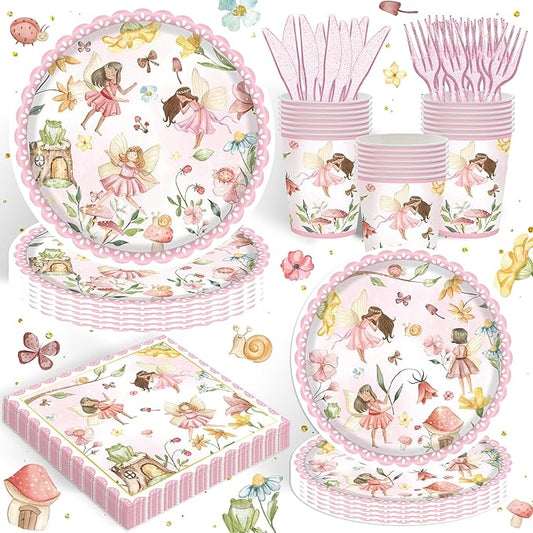 120PCS Fairy Party Supplies for Girls 1st 2rd First Birthday Fairies