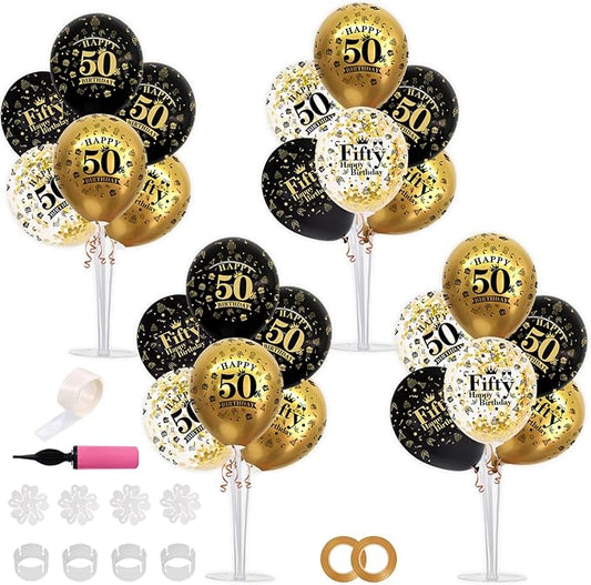 4 Set Black Gold Balloon Stand Kit for Birthday Decorations for 50th