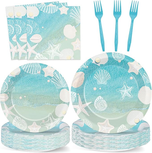 Seashell Beach Party Plates Napkin Fork Nautical Coastal Birthday