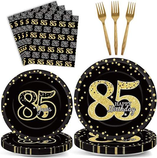 96 Pcs 85th Birthday Party Supplies Tableware Plates Cheers to 85