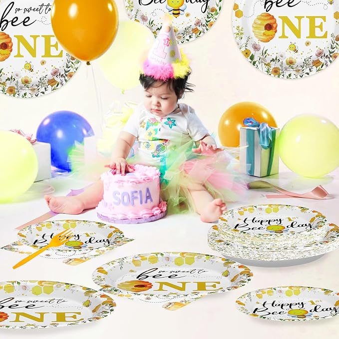 96Pcs Bee 1st Birthday Party Supplies Honey Bee Baby Shower Plates