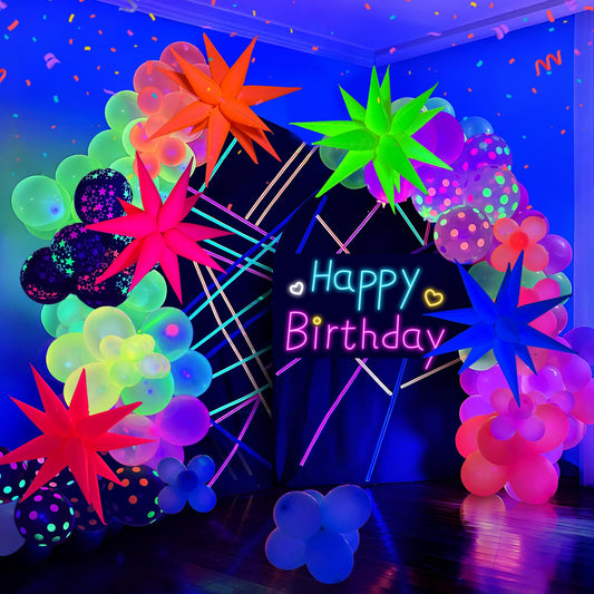GYIPFIPA UV Neon Balloons, Glow in the Dark Party Supplies Neon Foil