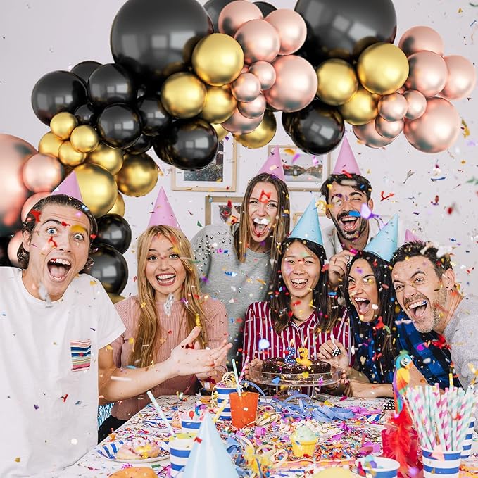 Black Rose Gold Balloon Garland Arch Kit Metallic Gold and Rose Gold