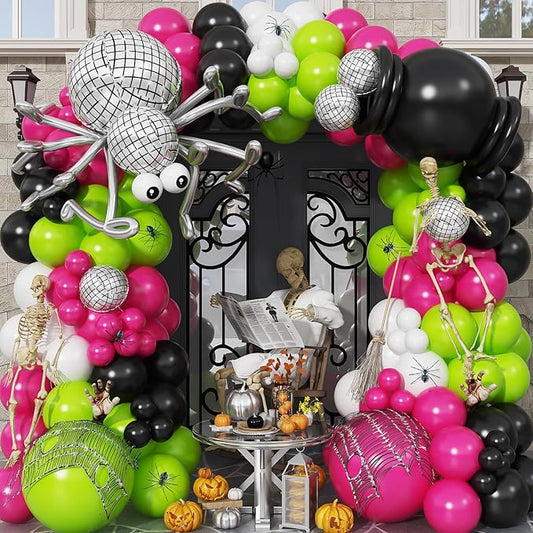 Halloween Balloon Arch Kit Hot Pink Green Black Balloons Garland